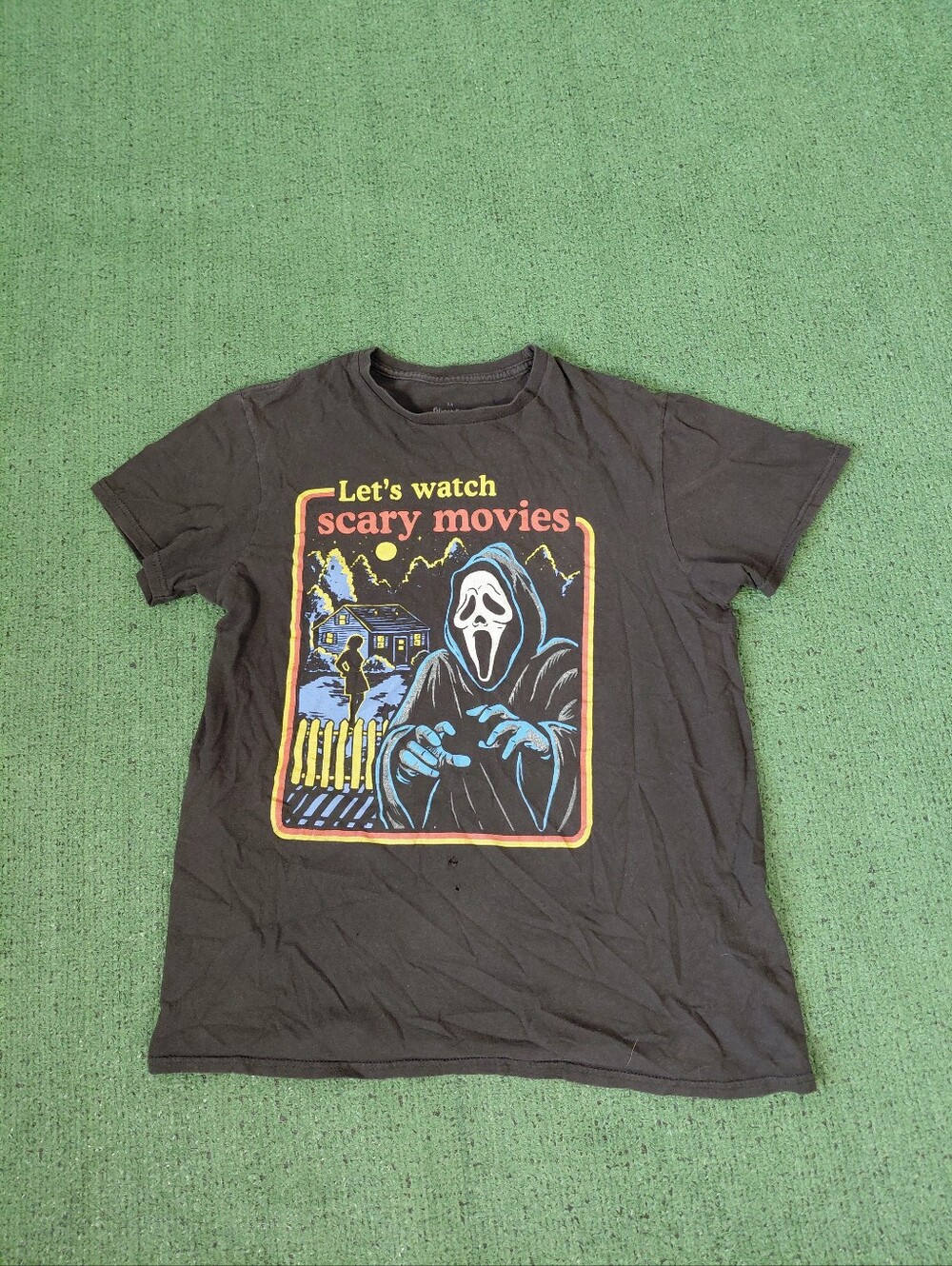 Ghostface "Let's Watch Scary Movies" Scream Horror Black T Shirt Sz Medium